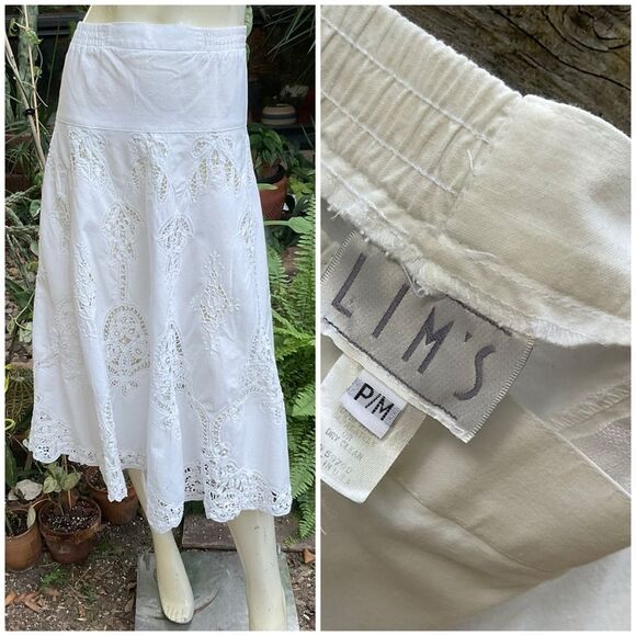 VTG 80s Cotton Prairie Cottage Battenburg Lace Skirt Set Medium Shabby Chic - Picture 4 of 11